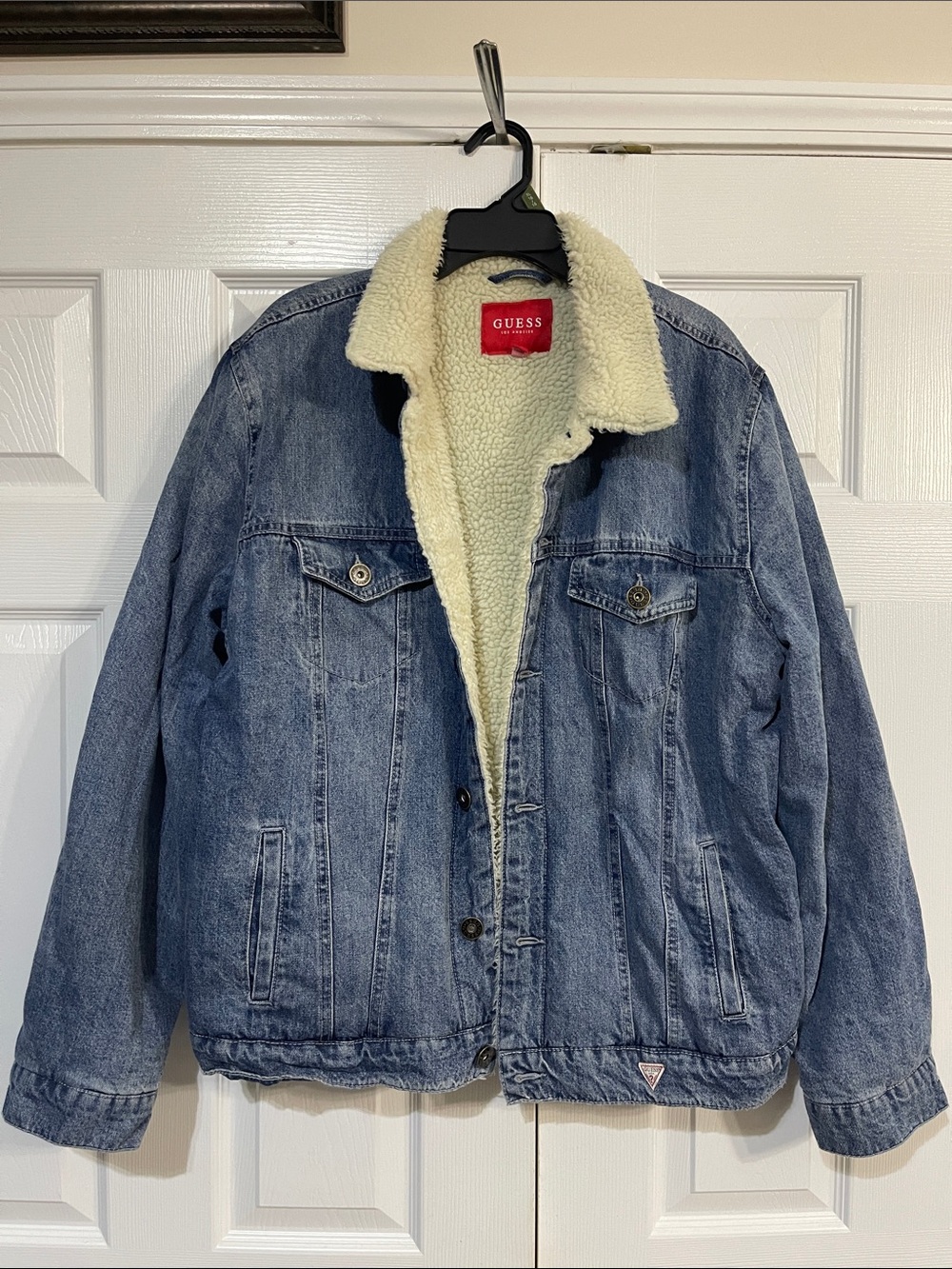 GUESS Light Blue Denim Jacket with Cream Sherpa Collar